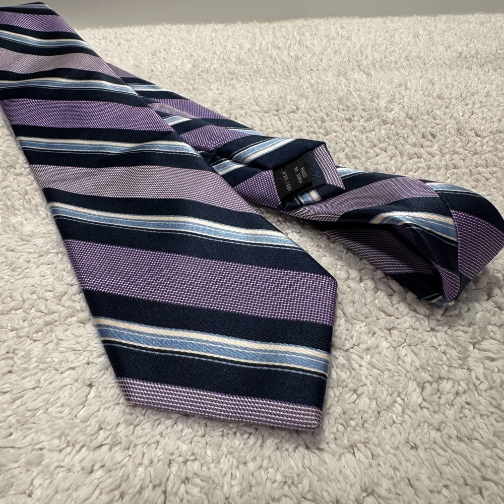 Jos A Bank Tie Purple Blue Diagonal Stripe Heritage Collection Silk Textured